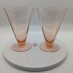 Set of 2 Pink Depression Glass Footed Ice Cream Sundae Glasses V Shaped